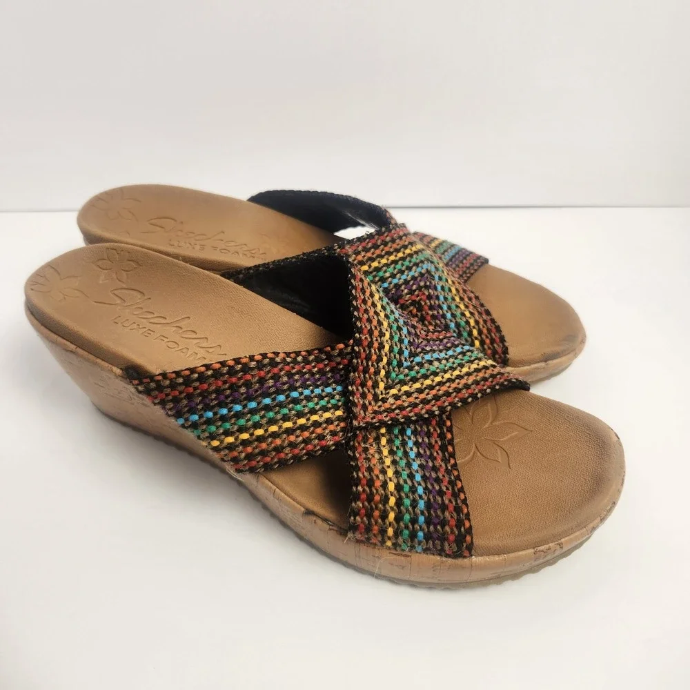 Skechers Women's Cali Beverlee Delighted Wedge Multicolor Sandals Size 8